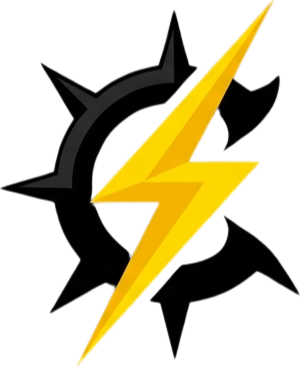 Logo ČERNÝ TRN — blesk protínající ozubené kolo